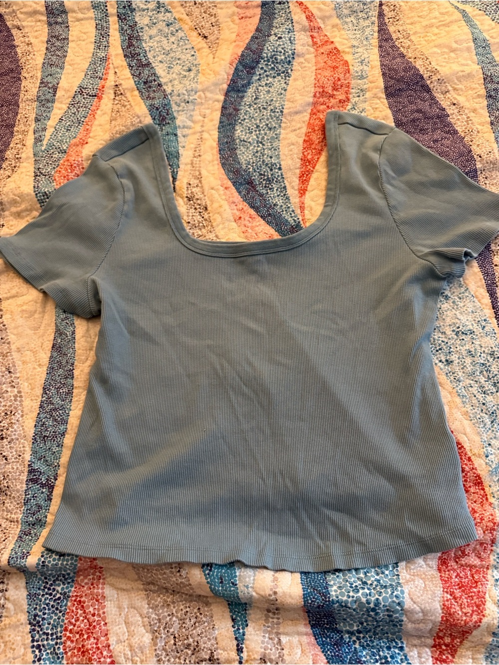 Universal Thread Light Blue Ribbed Scoop Neck Crop Top